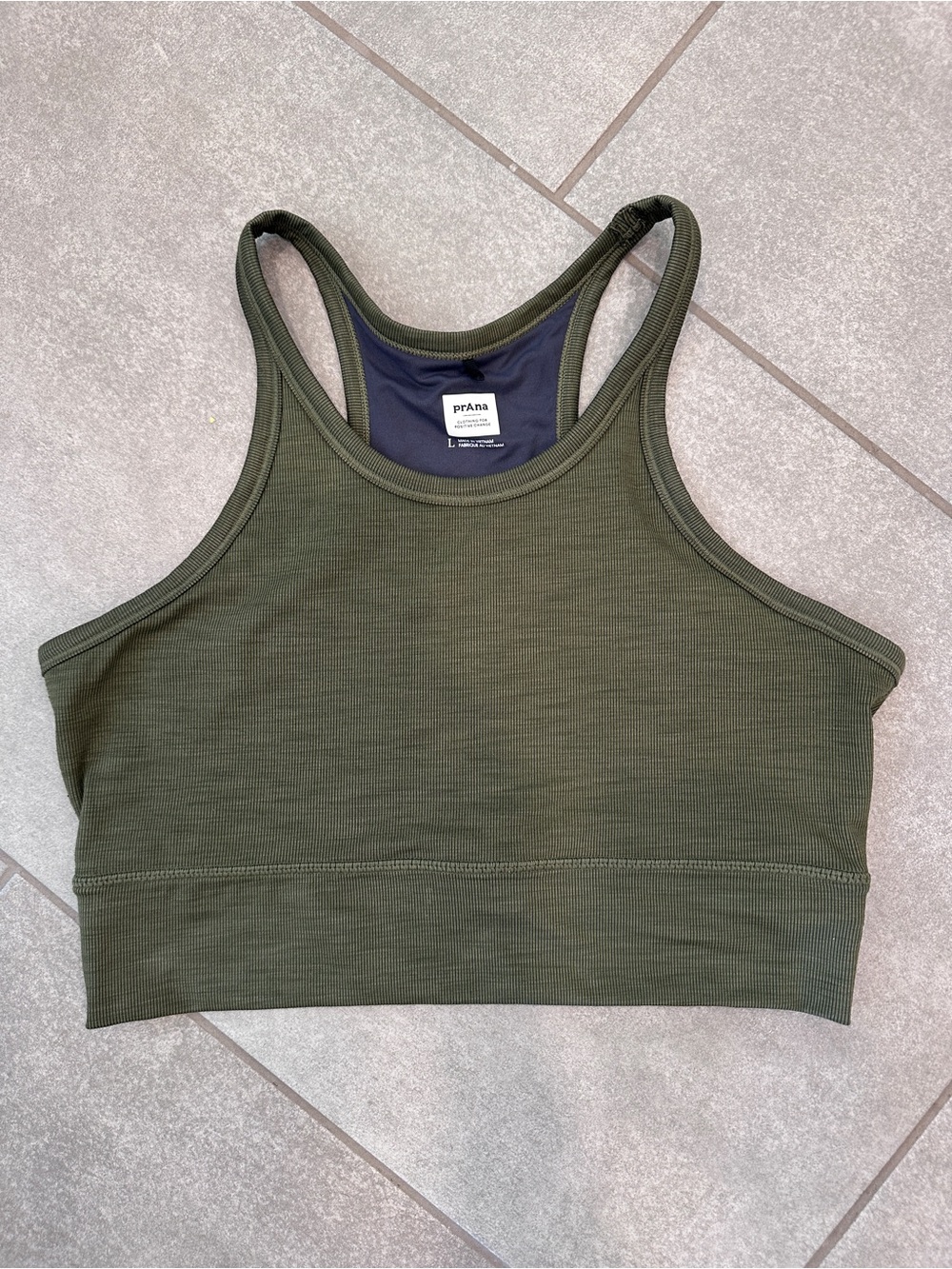 prAna Olive Green Ribbed Racerback Bralette - size L